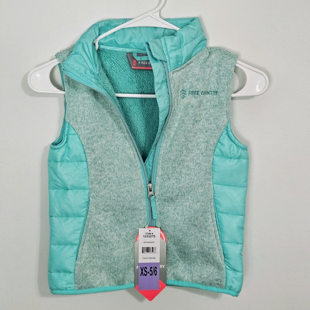 Free Country Girls Sz XS‎ Hybrid Vest Faux Fur Lined Warm Cozy Spearmint NEW